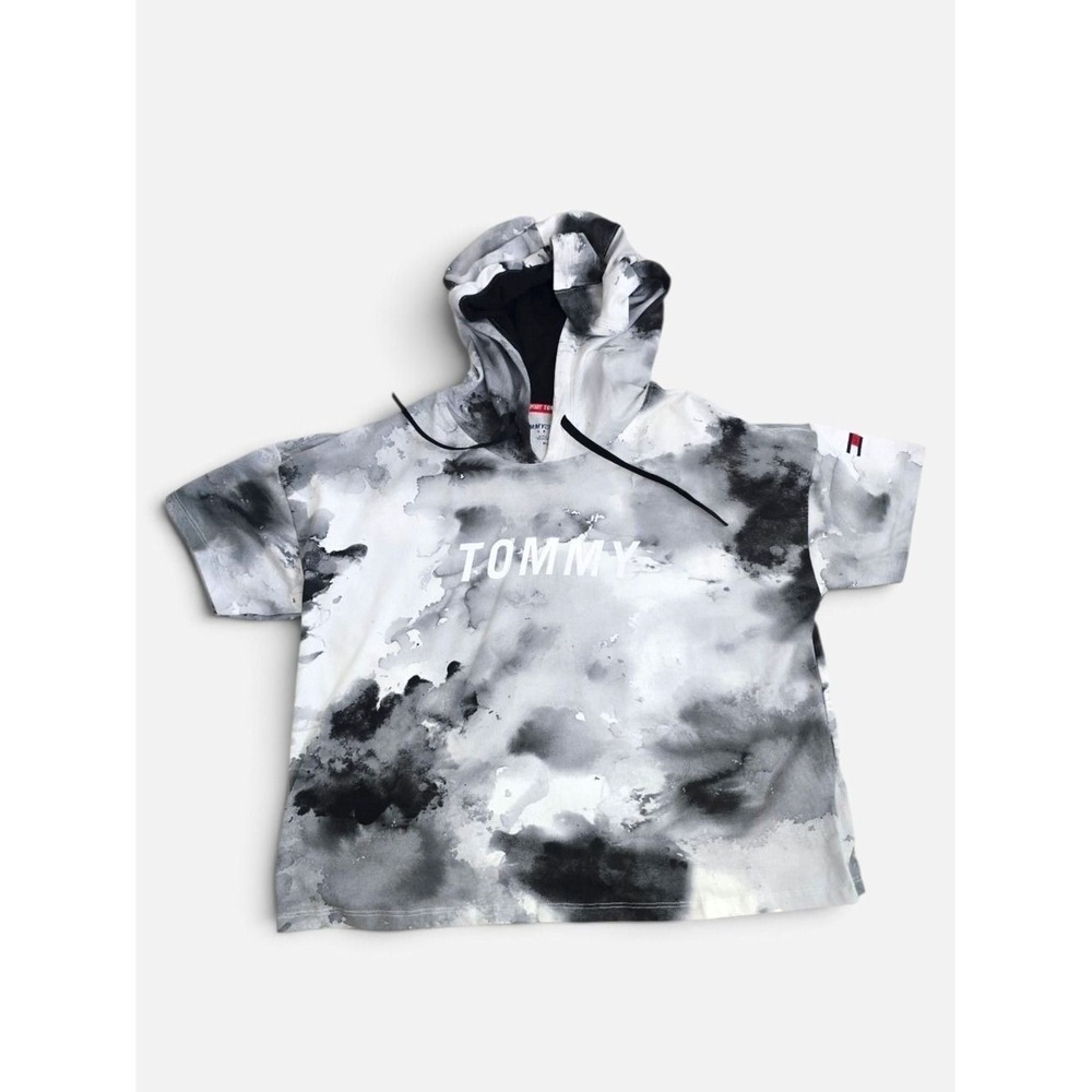 Tommy‎ Hilfiger Sport NWT Top Black & White Tie-Dye Workout Hooded Tee Medium